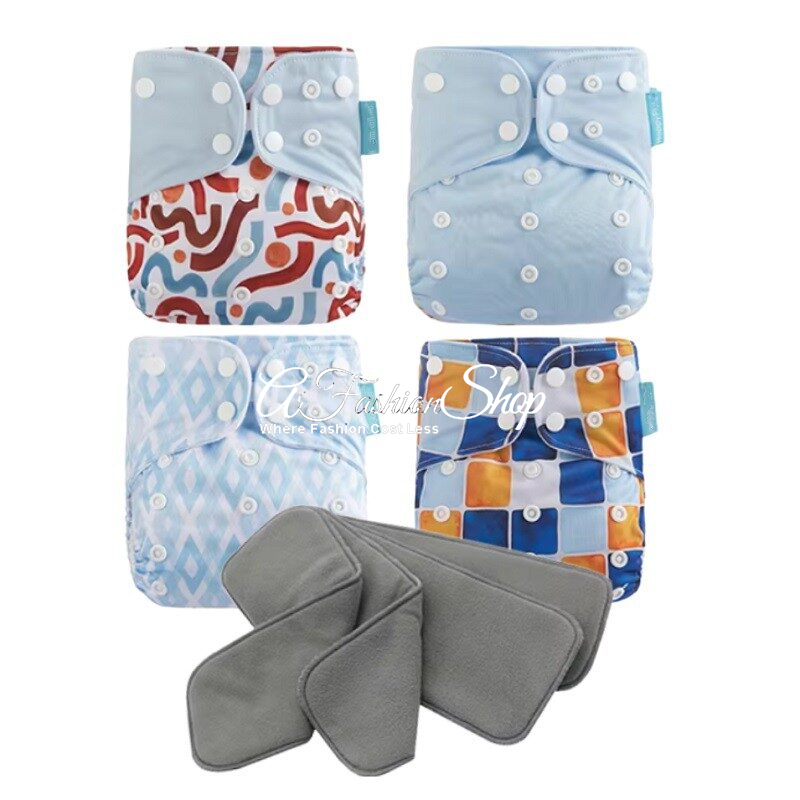 Baby Diaper With Bamboo Inserts Blue Geometric