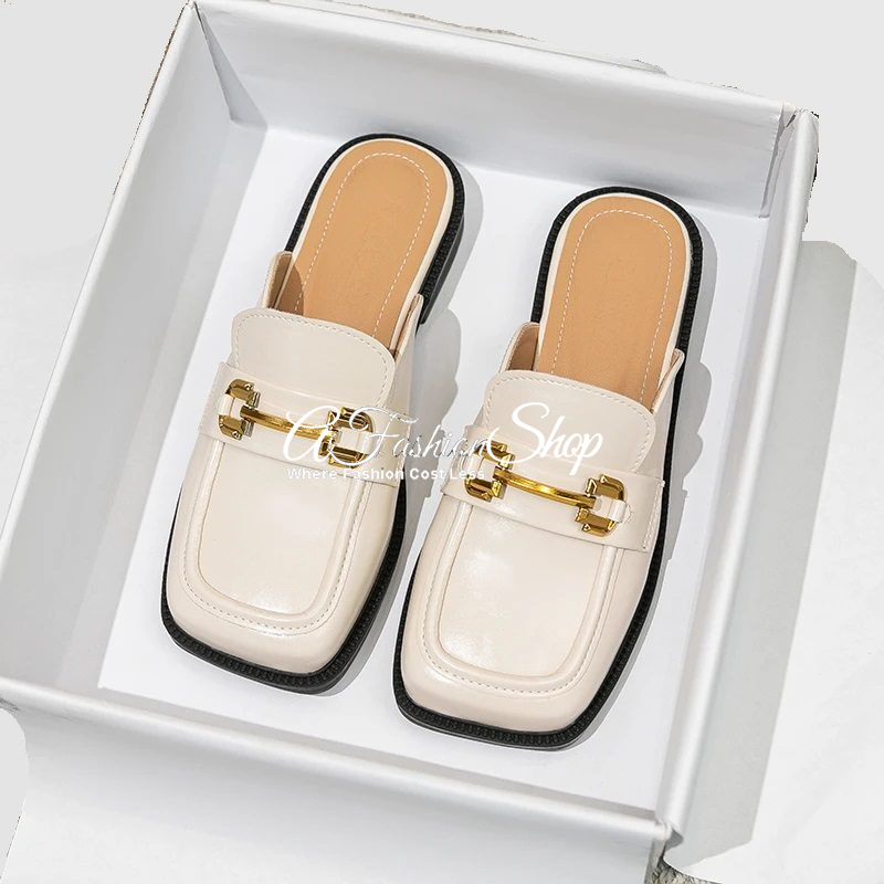 Alicia Loafer Mule Horsebit Chain Gold/White
