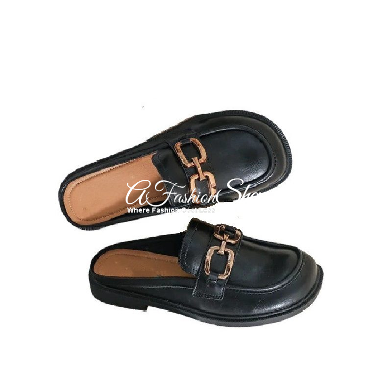 Reena Loafer Mule Slingshot Gold Chain Black