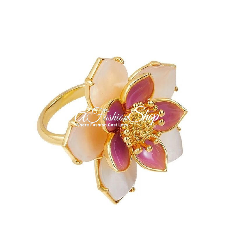 French Minimalist Magnolia Gold Ring Resizable