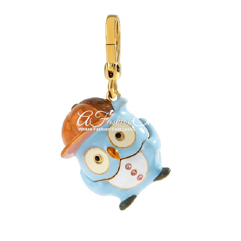 French Charm Blue/Pink Owl And Gold Necklace