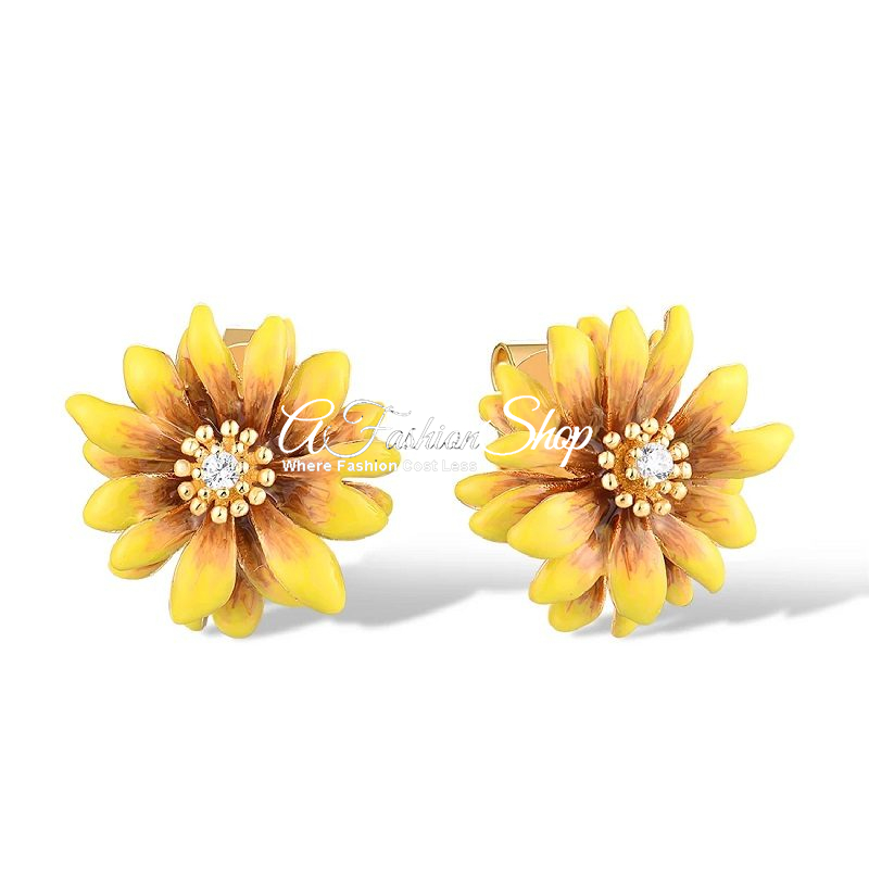 Sunflower Floral Enamel Earring