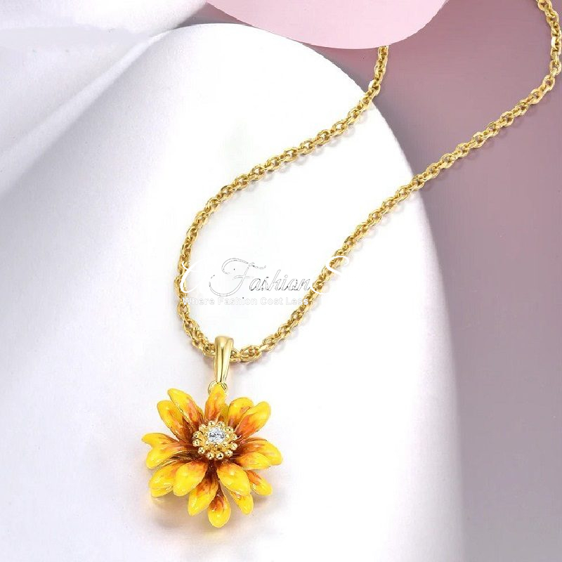 Sunflower Pendant Only Yellow Flower Enamel