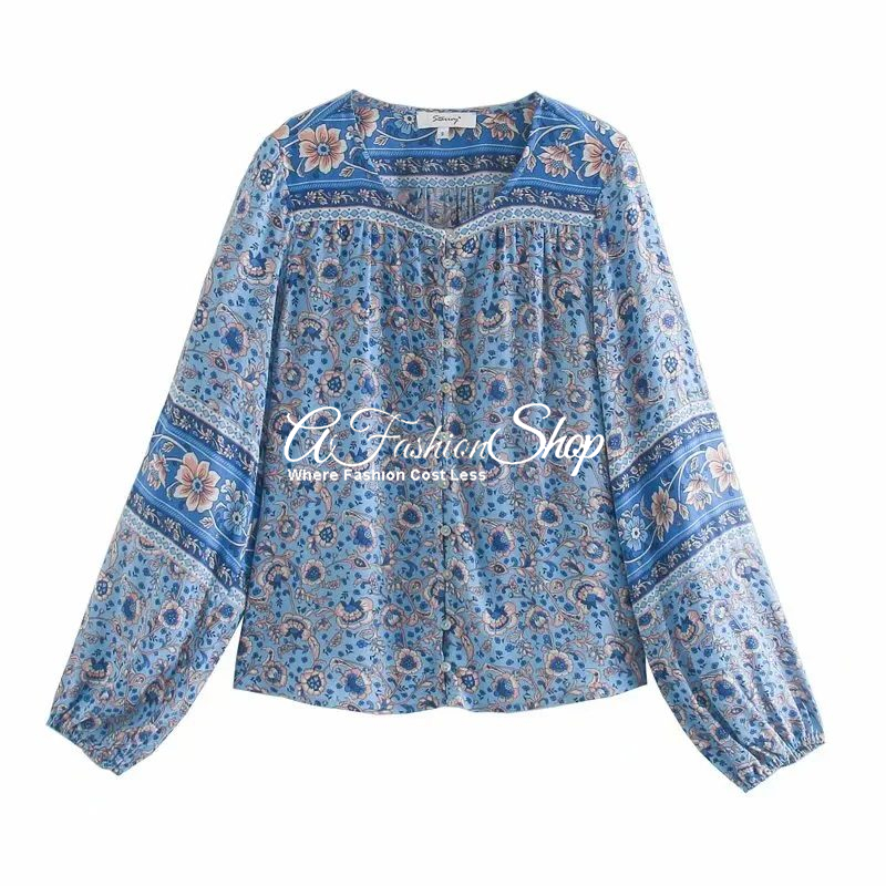 Bohomenia Women Tunic Paisley Blue Floral