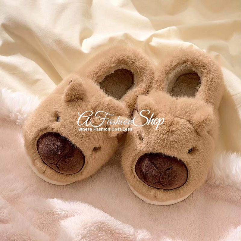 Capybara Cozy Slippers With Rubber Soles