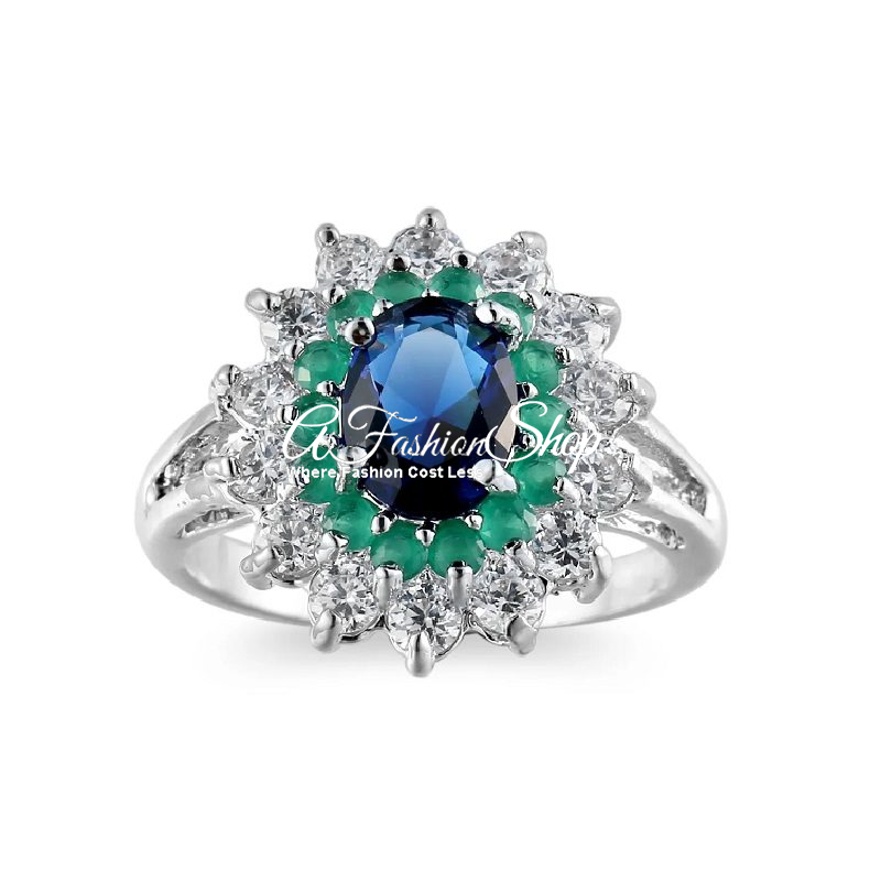 Bloom In Style Blue And Green Zircon Ring