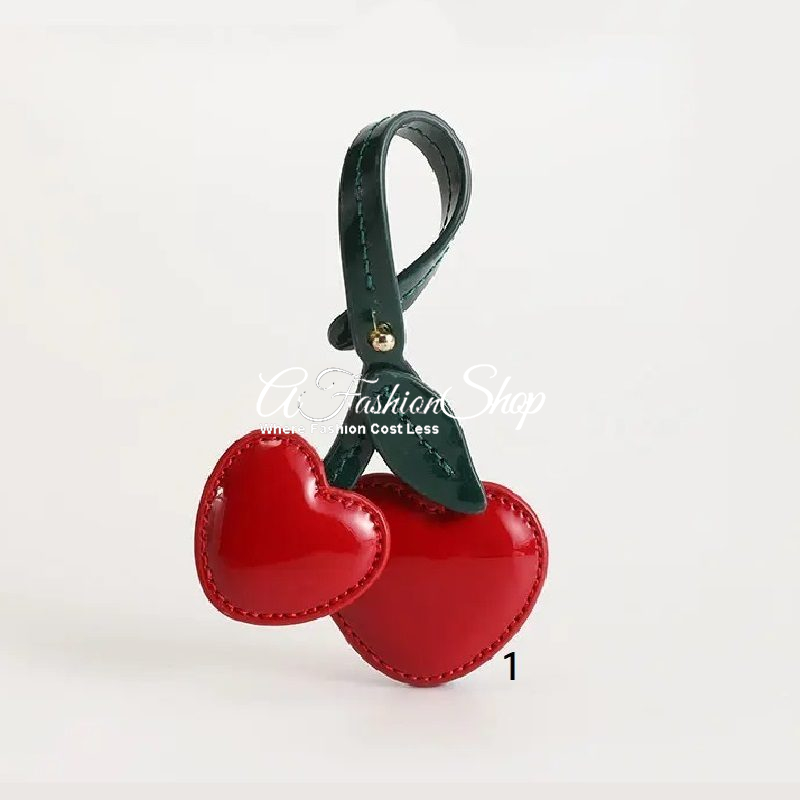 Leather Cherry Keychain Bag Charm