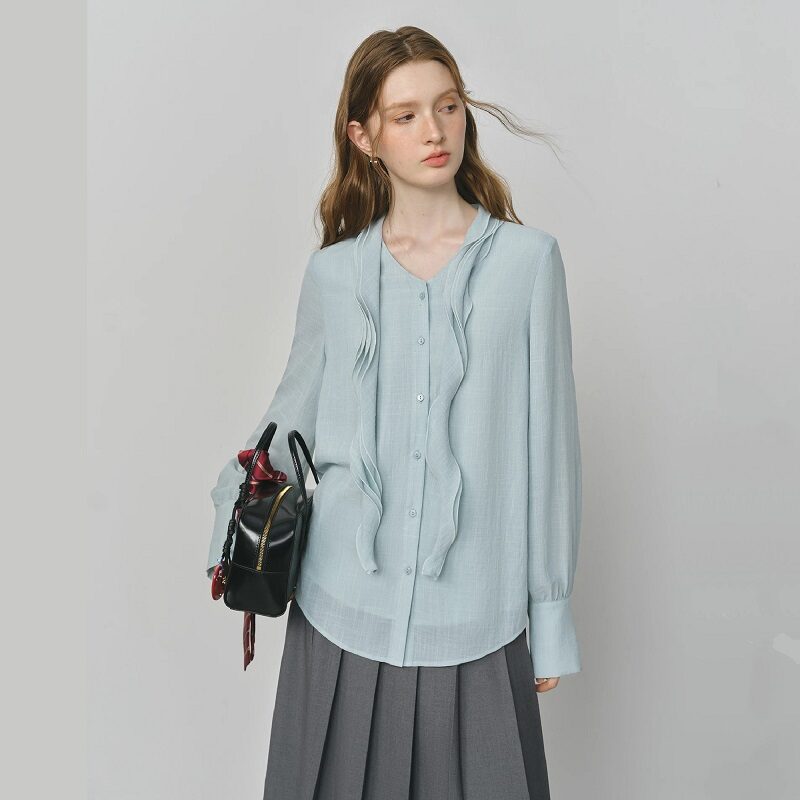 Soft Tide Asymmetrical Ruffle Blouse
