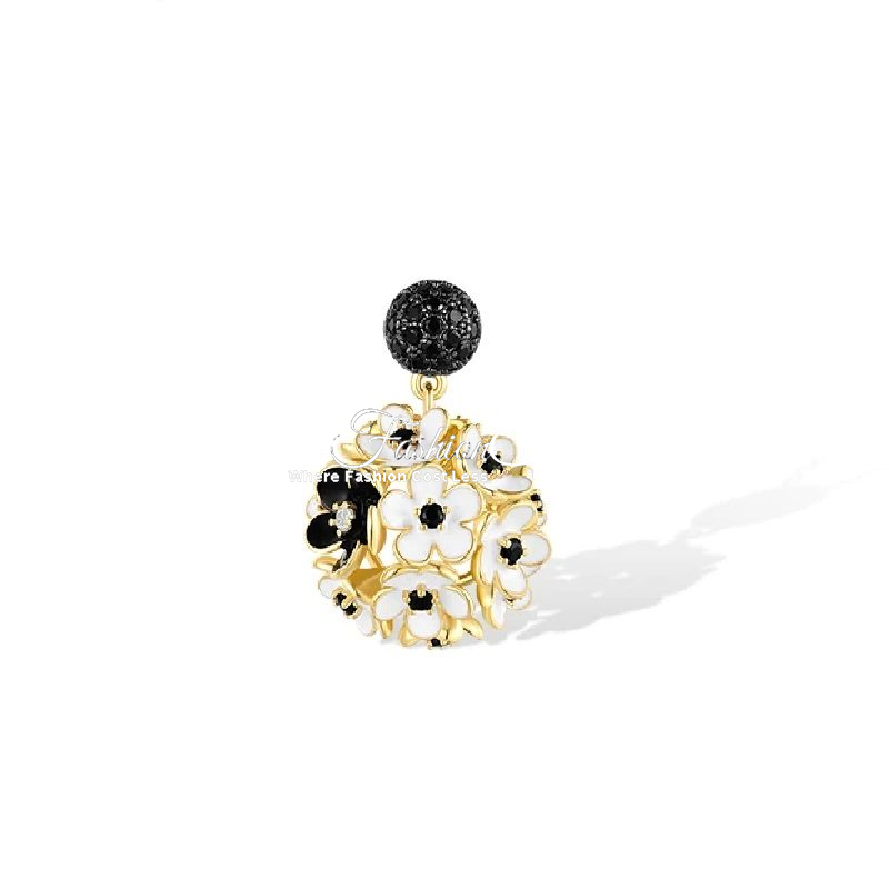 Cherry Blossom Black n White Gold Charm