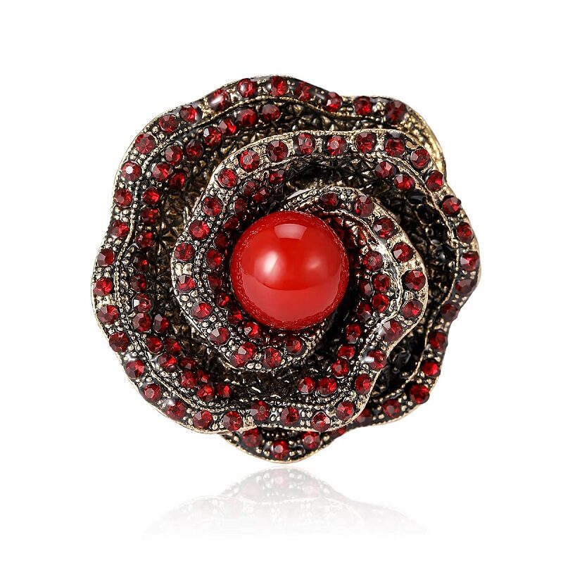 Vogue Inspired Red Pearl Antique Brooch