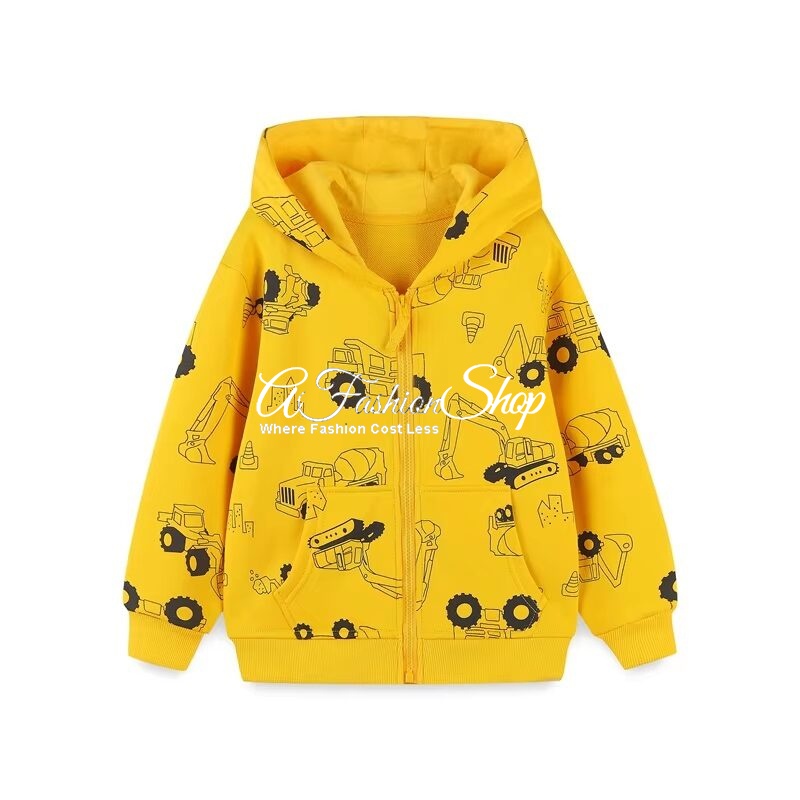 Kids’ Zip-up Hoodie Yellow Tractor Land