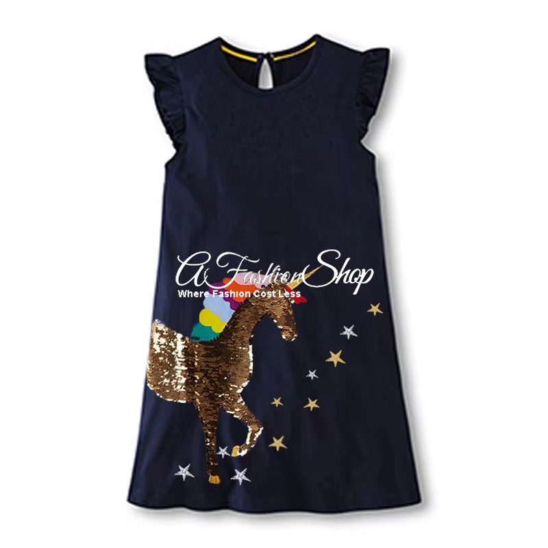 Girl’s Sequin Unicorn Sleeveless Mini Dress Navy