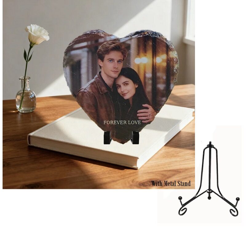 Personalized Engraved Stone Photo Slate – Metal Stand
