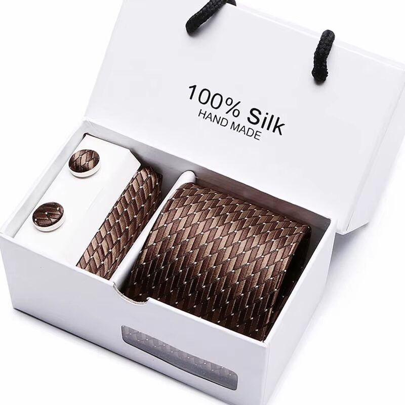 Executive Brown Woven Tie Box With Cufflink