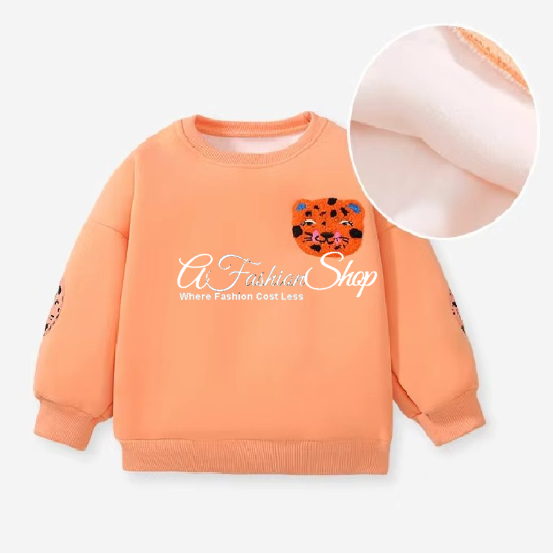 Girl Soft Orange Baby Tiger Appliqué Sweater