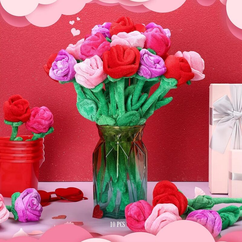 Forever Rose Soft Bendable Plush Flowers- Mixed Red