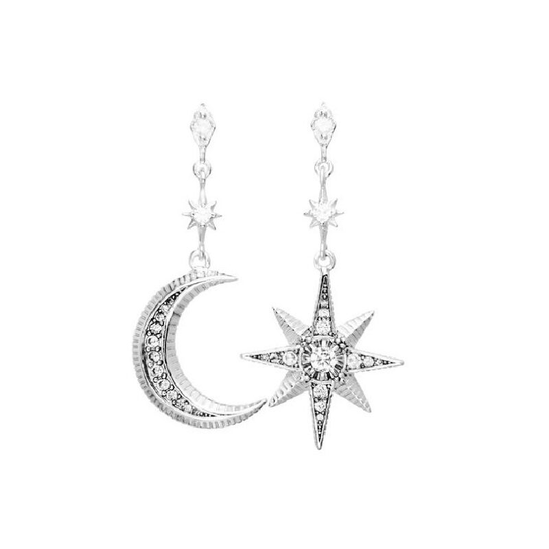 Star And Moon Silver Drop Earrings