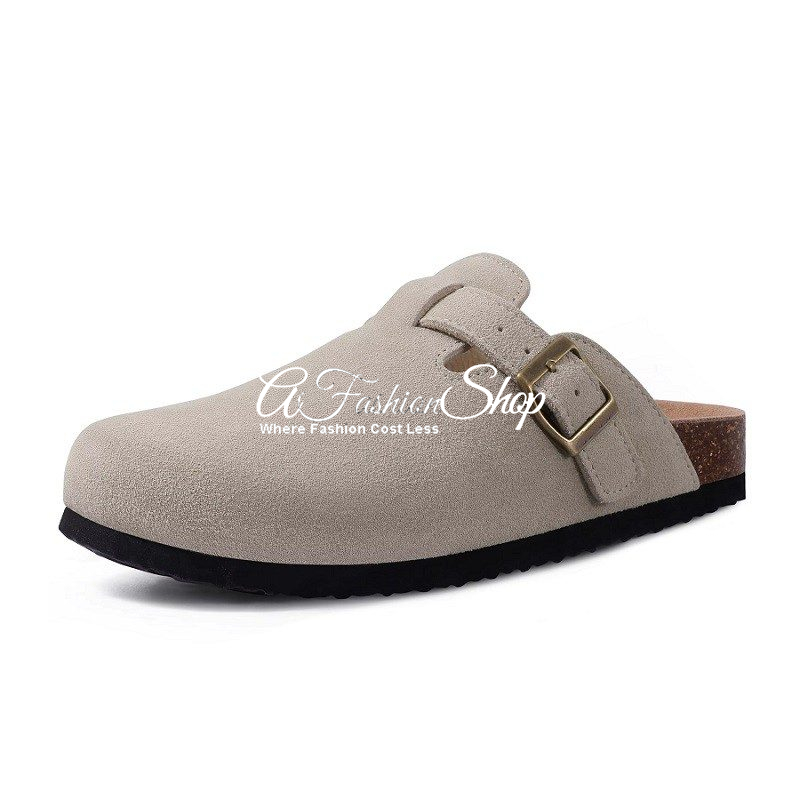 Men’s Clog Suede Leather Slide Sandal Off-White