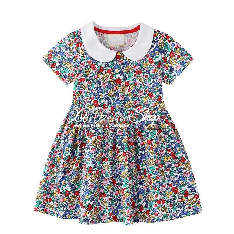 Jolie Girl Short Sleeve Collar Dress Peonies