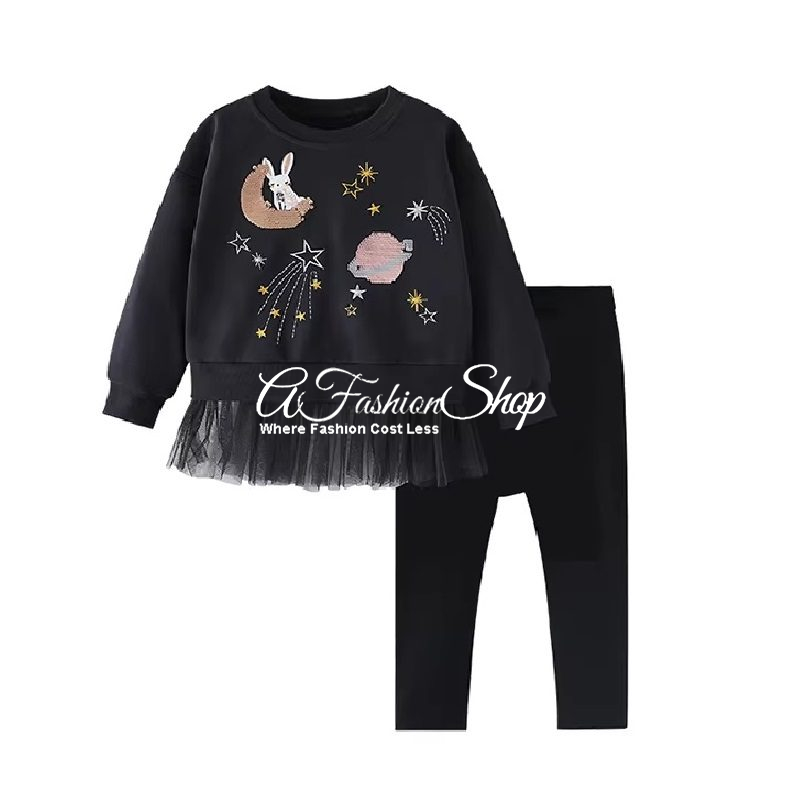 Girls’ Long Sleeve Set Moon Rabbit Dark