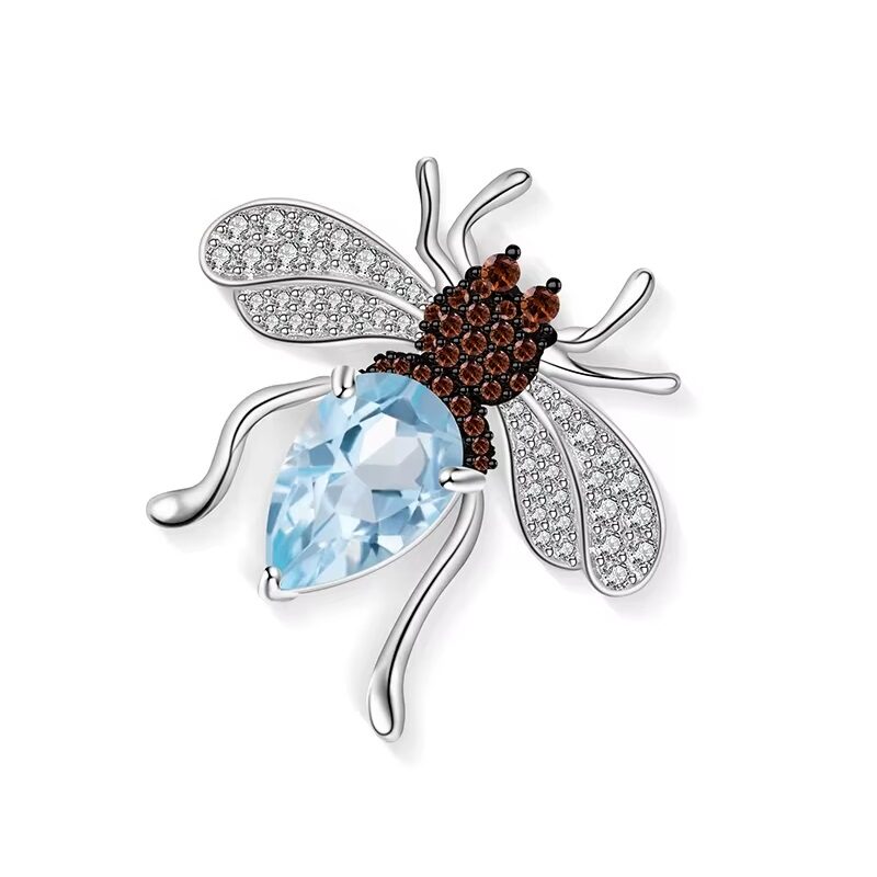 Radiant Pear-Cut Sky Blue Topaz Artisan Brooch