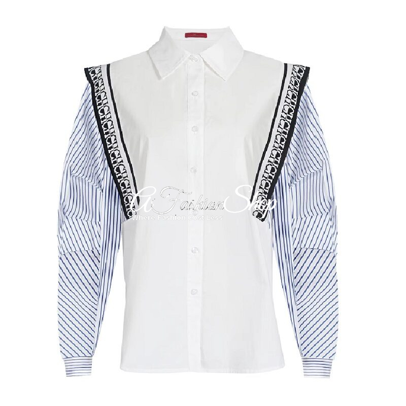 Layered Look Blue Stripes Long Sleeve Shirt