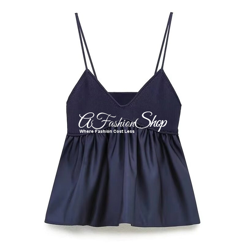 Women Chic Bubble Hem Strappy Top Black