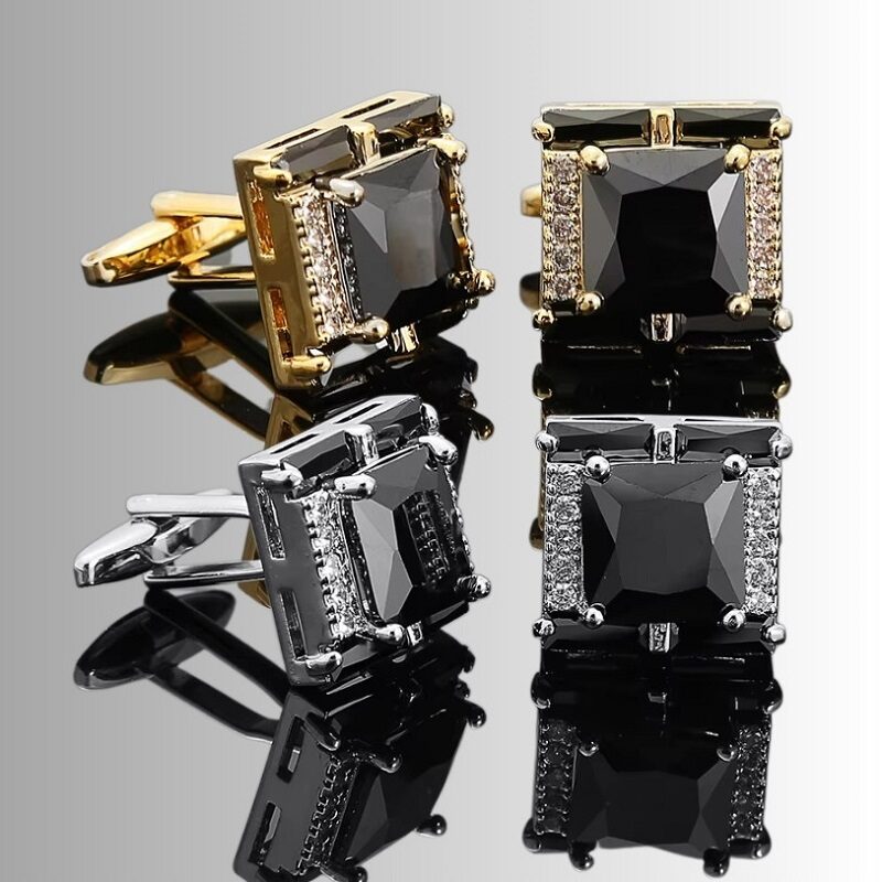 Gala Ready Diamond-Accent French Cufflinks – Black