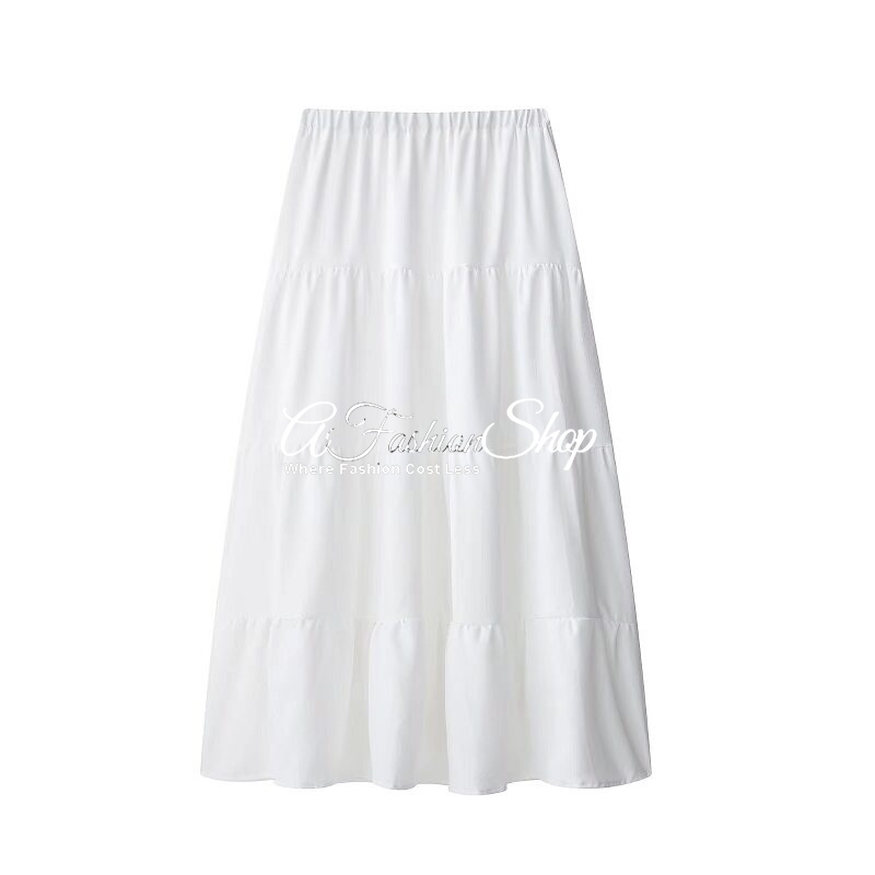 White Cotton A-Line Midi Skirt