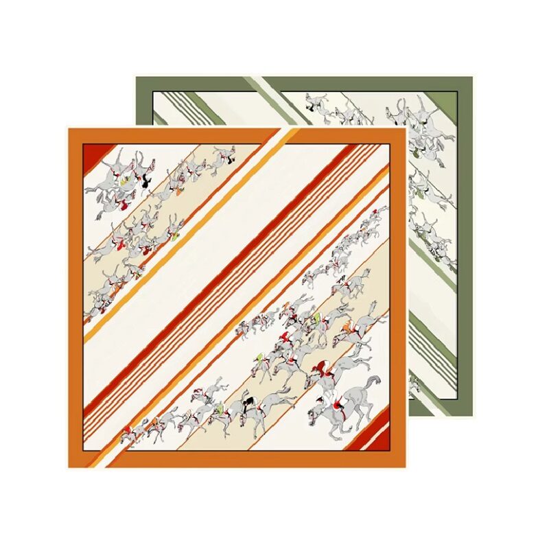 Double Print Equestrian Inspired Twill Silk – Orange