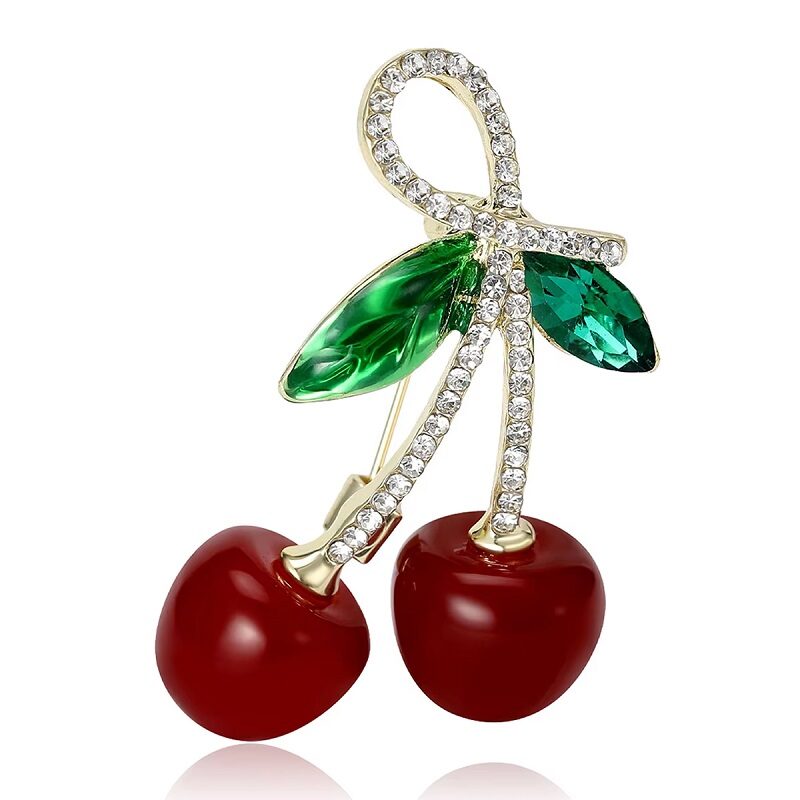 Cherry Brooch Red Fruity Scarf Pin