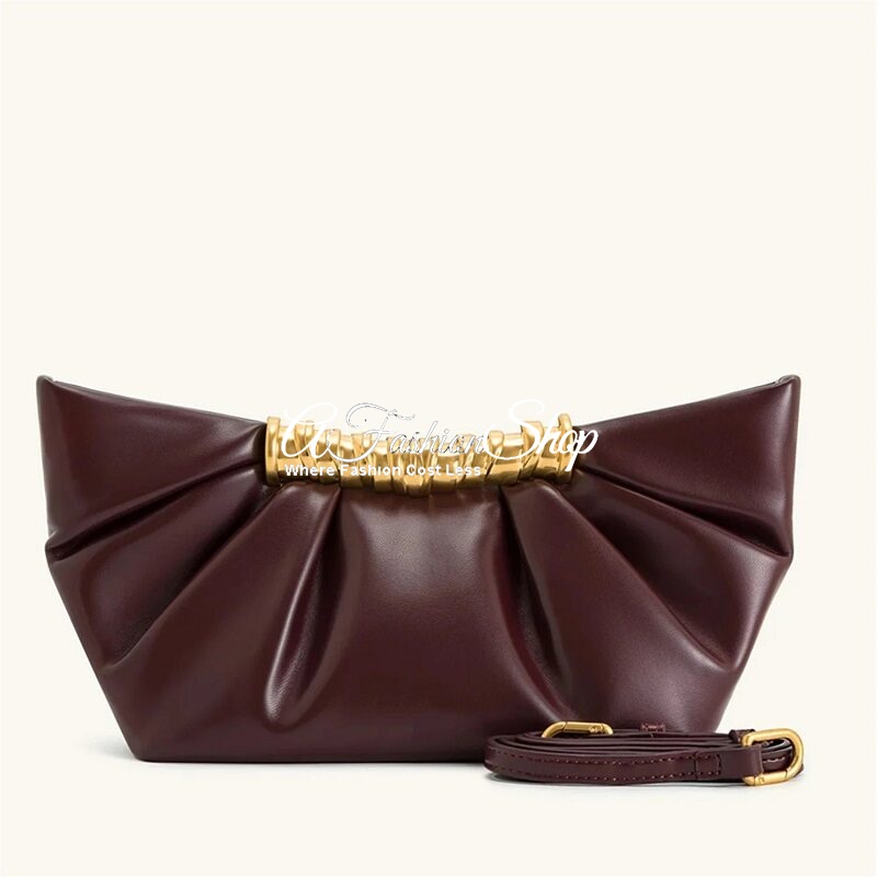 Serena Pleated Leather Choco Brown Clutch
