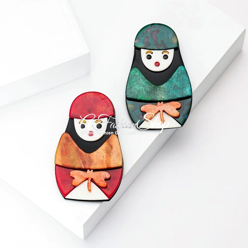 Acrylic Russian Doll Brooch Figurine Pins