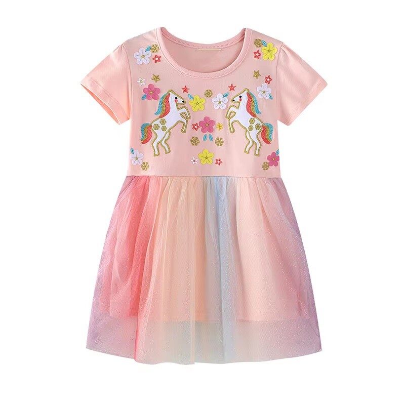 Enchanted Meadow Birthday Mesh Dress – Pink & Rainbow