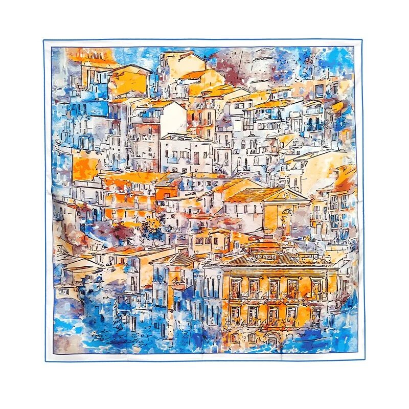 Sun-Drenched Streets Watercolor Silk Twill Square