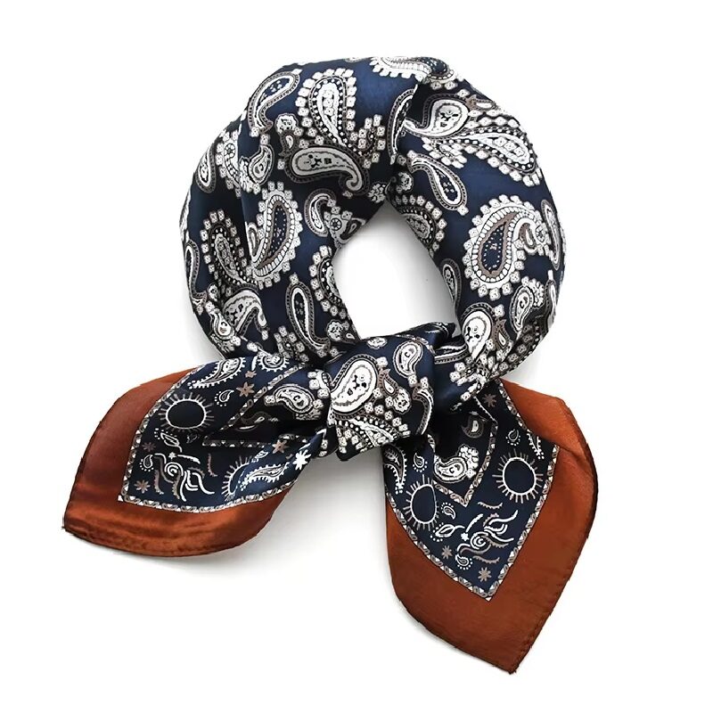 Signature Satin Silk Paisley Blue Scarf