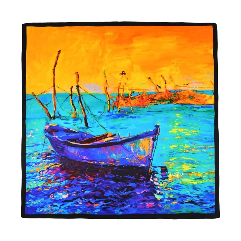 Impressionist Azure Boat 52cm Silk Scarf