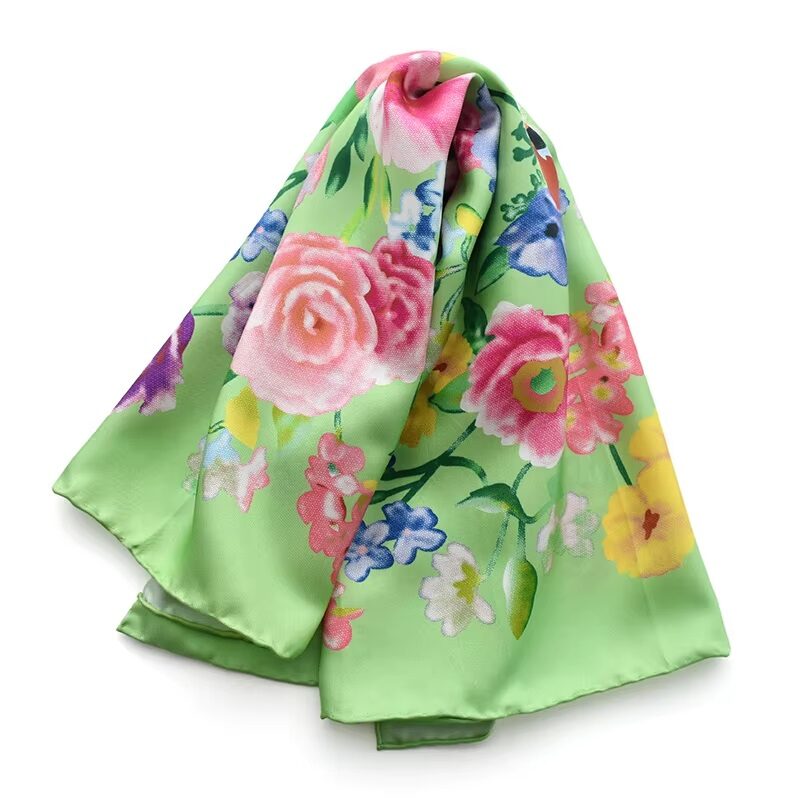 Artisan Illustrative Floral Twill Silk Scarf