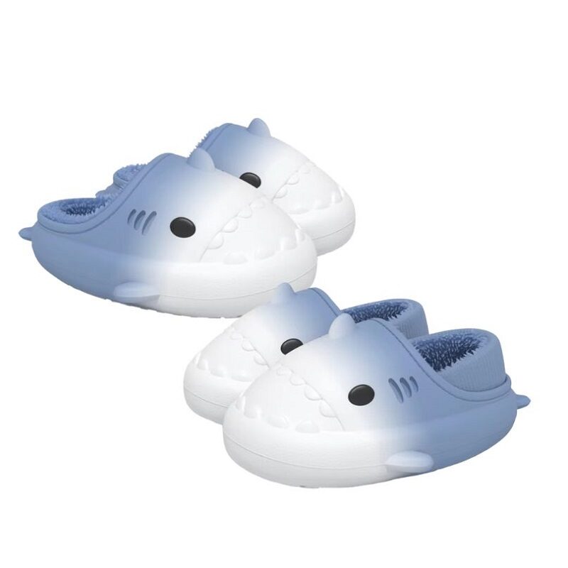 FluffyFin Cozy Shark Home Sandals White Blue